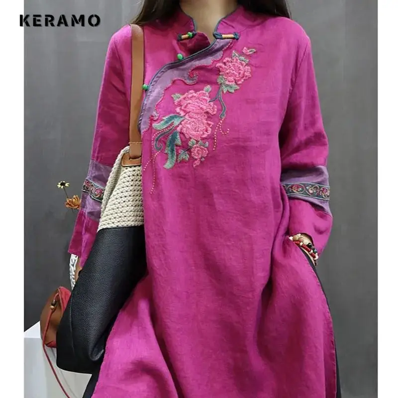 Limiguyue винтажная блузка с вышивкой в китайском стиле женские льняные рубашки