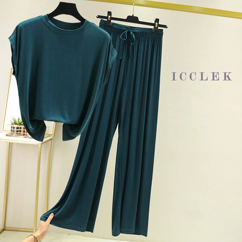 Spring and Summer Pajamas for Women Sleeveless Pants Loose Home Clothes with Round Neck Simple Loungewear Comfortable Sleepwear