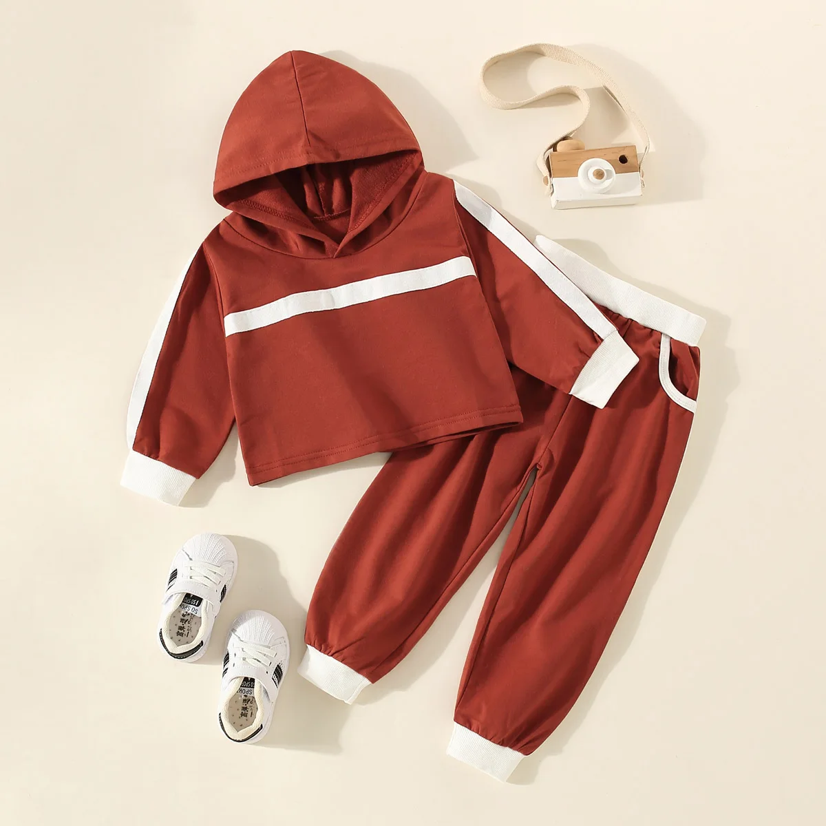 

hibobi Toddler Color Block Hooded Jacket And Pants Spring Baby Boy Casual Tracksuit Children Print Cotton Children's Sport Suits