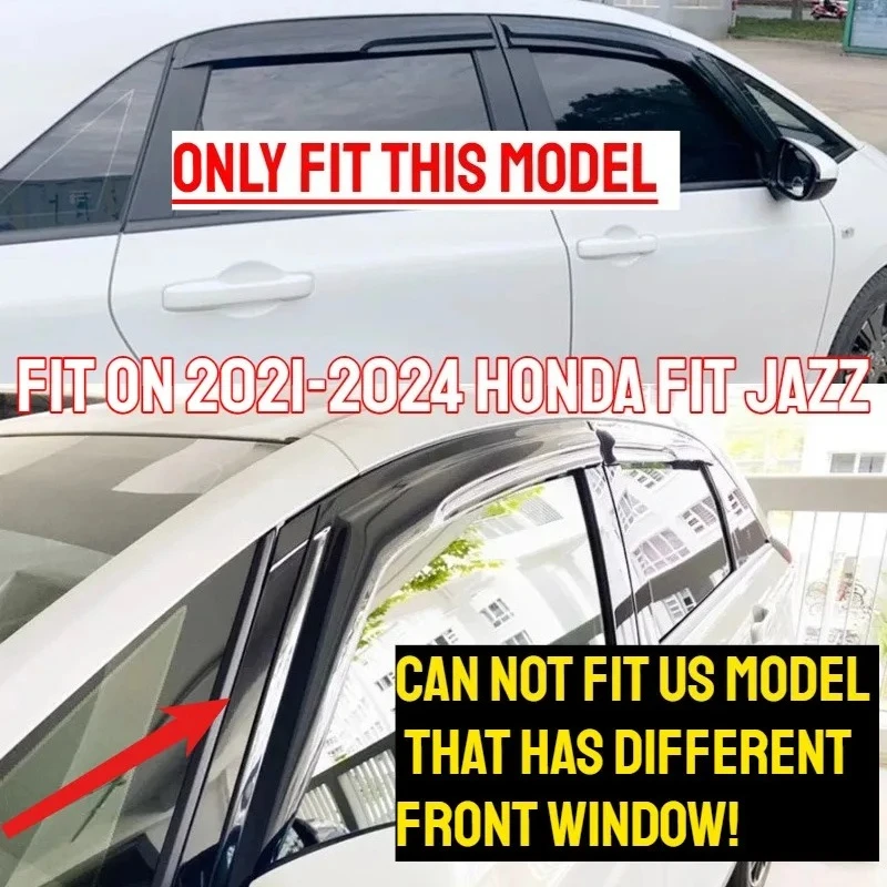 

Вентиляционный козырек для Honda Fit/Jazz 2003-2024 MM1 MK2 MK3 MK4, дефлектор солнца/дождя, ветрового окна Mugen Style Plastic013