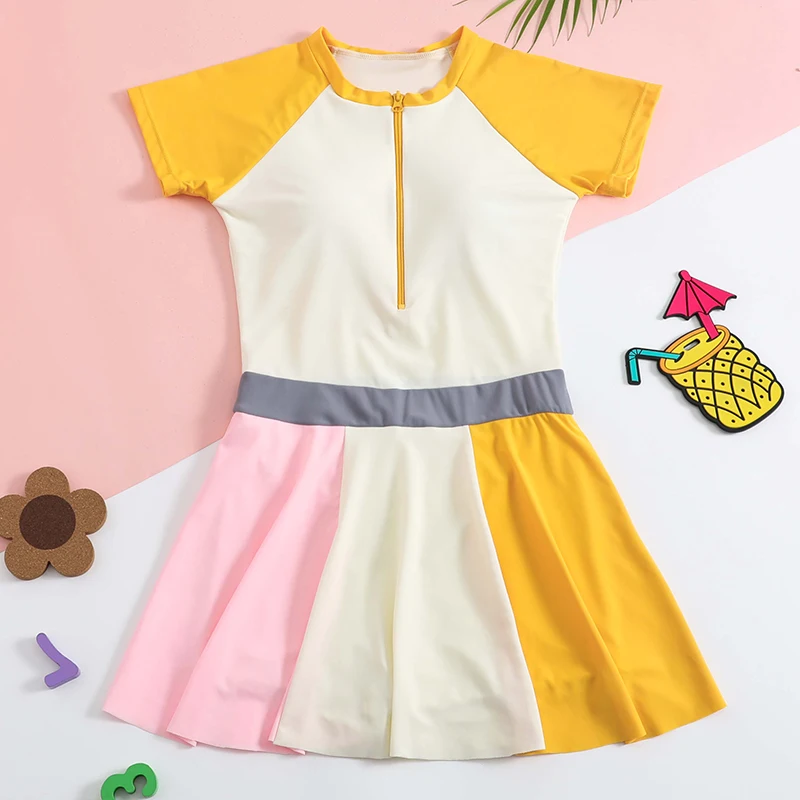 Купальник для девочек купальные костюмы Цельный Детский купальник с короткими