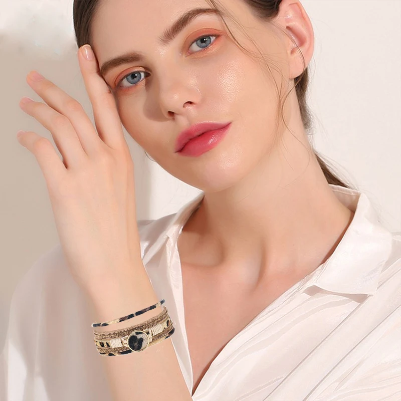 Новый плюшевый браслет с бриллиантами креативный Леопардовый принт магнитная