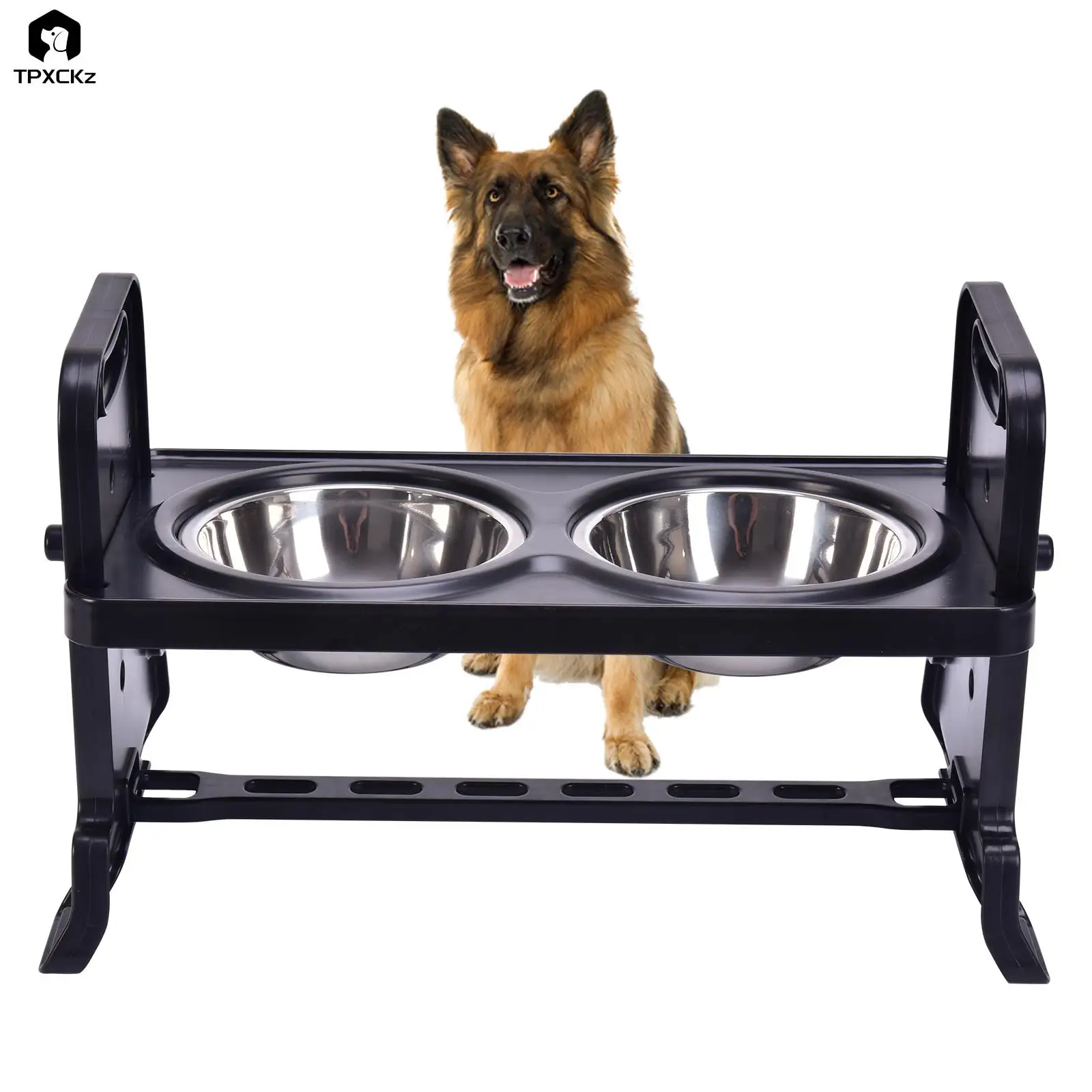 

Anti-Slip Elevated Double Dog Bowls Adjustable Height Pet Feeding Dish Feeder