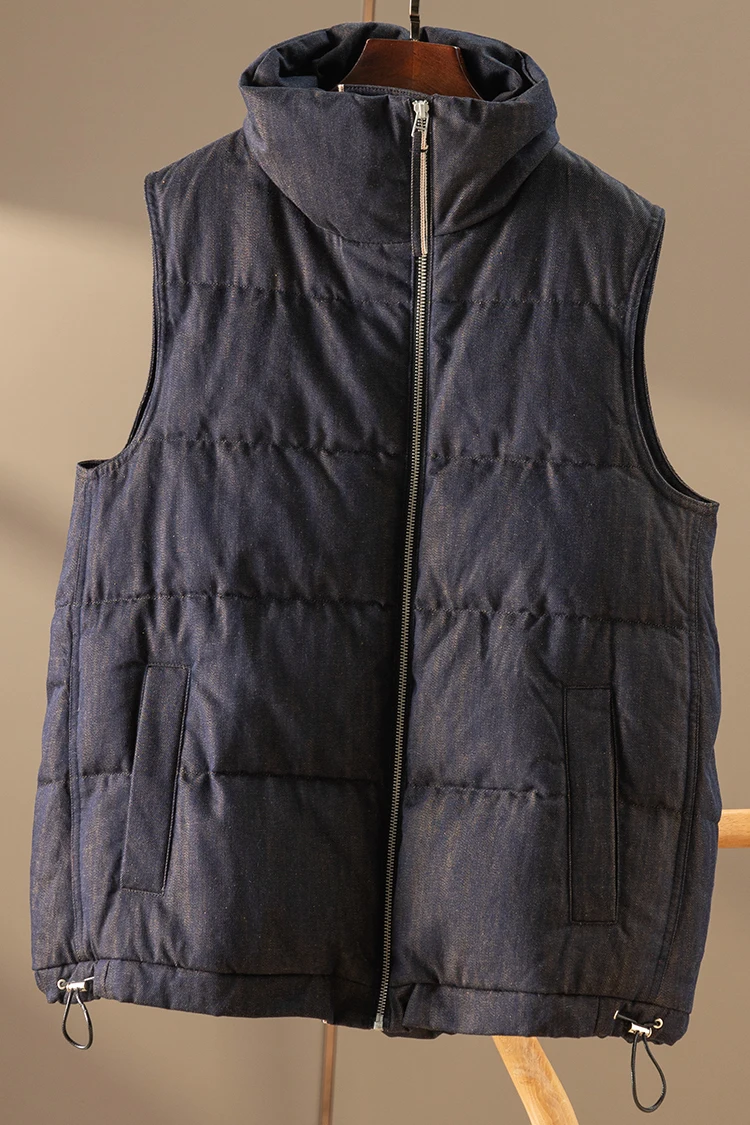 Denim Down Jack Vest Women High Quality 95% White Goose Down  Casual  Cotton  Winter Coat Women Warm Zipper Wide-waisted Pockets