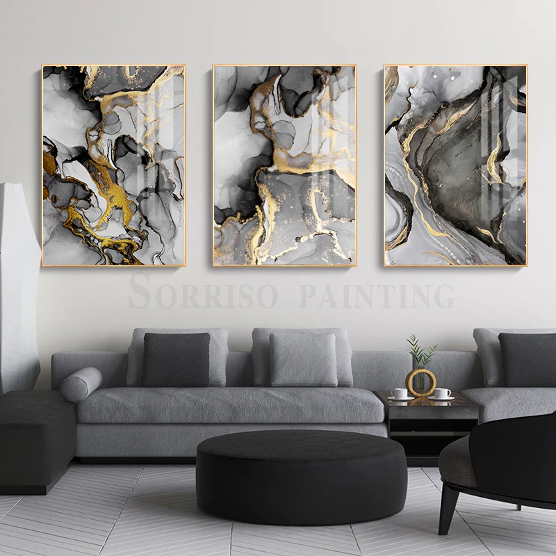 

Modern Abstract Canvas Poster Golden Black Wall Art Painting Nordic Posters and Prints Wall Pictures for Living Room Home Decor