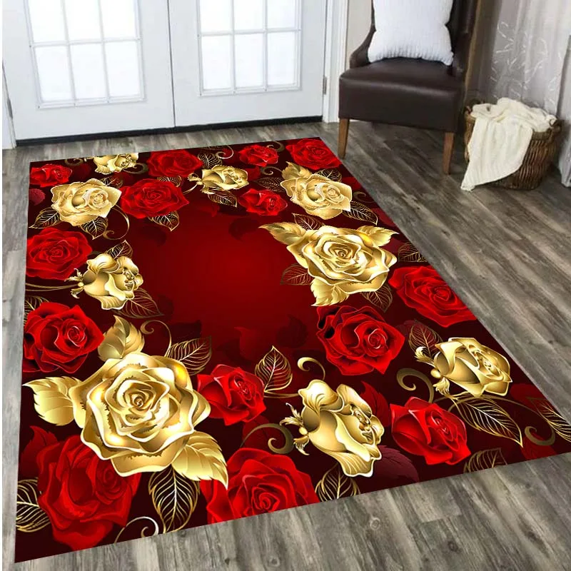Flower Pattern Skull Carpet Living Room Home Decor Sofa Table Rug Anti Slip Chair Cushion Lounge Mat
