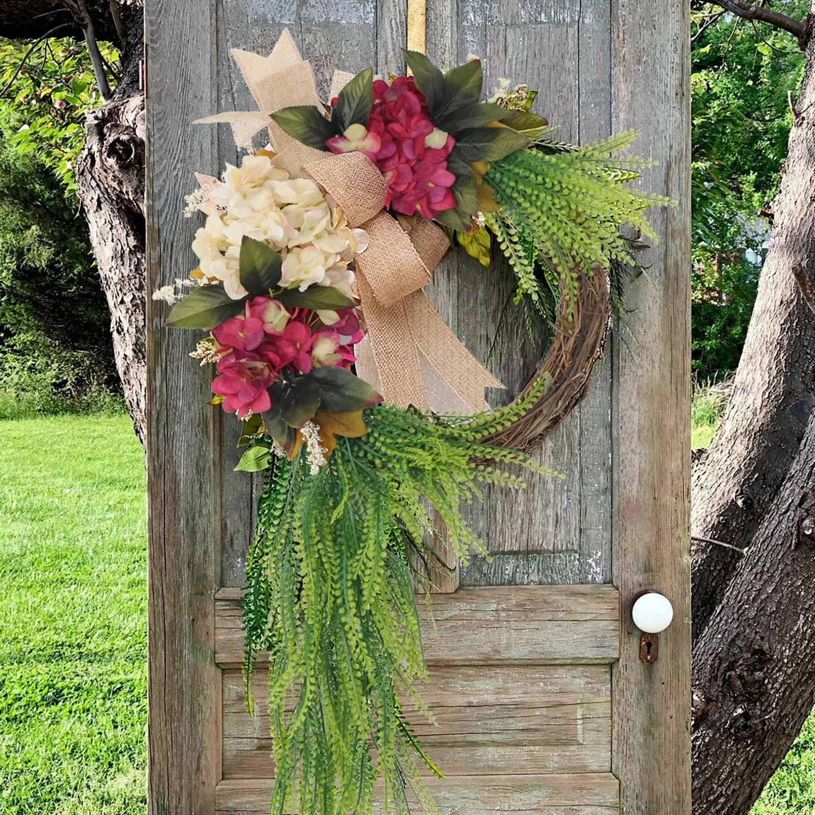 

Pink Hydrangea Wreath Ornaments Farmhouse Front Door Rattan 2022 Summer Spring Door Hanger Party Wedding Decors 35cm