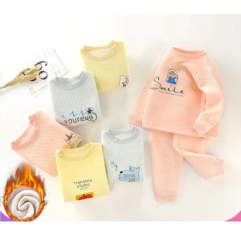 

-Kids Warm Up Sleepsuits 2pcs Sleepwear Set Children Pajamas Baby Home Wear Toddler Winter Sleep Clothes 3 Layers 9-12-24M 2T3T