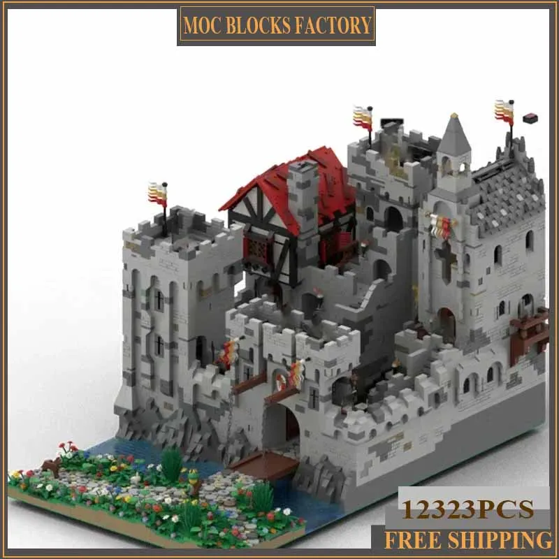 Moc строительные кирпичи модель военного замка высокий камень фортепица