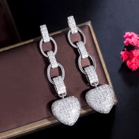 threegraces shiny cubic zirconia love heart shape long dangle drop earrings for women fashion daily party costume jewelry er935