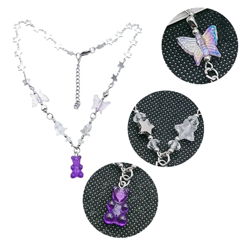 

Sweet and Cool Necklace Sweet and Cool Holiday Jewelry Y2K Clear Bear Pendant Clavicle Chain for Women Girl Teen