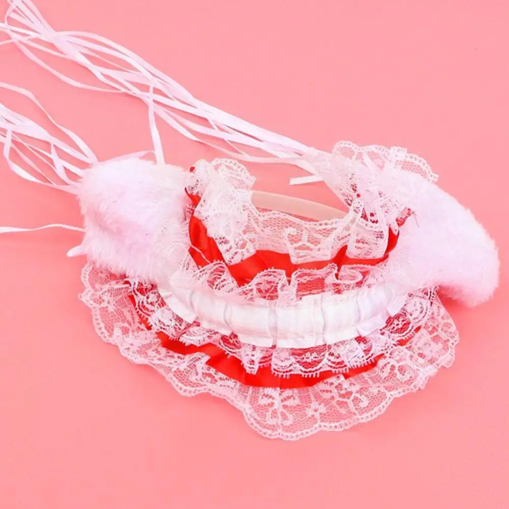 

New Gothic Lolita Maid Women Girl's Ruffles Lolita Ears Hair Bell Headband Plush Lace Hoop Ribbon Cosplay V7d6