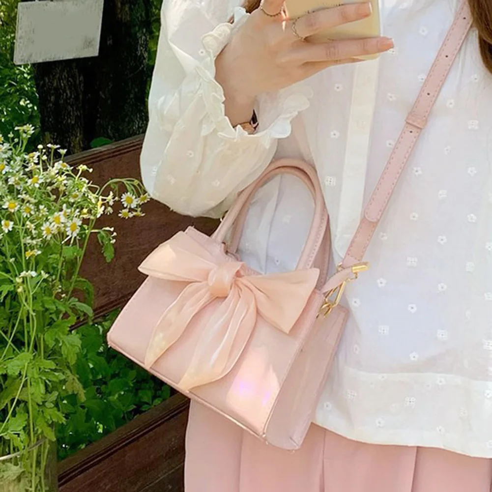 

Big Bow Design Ladies Messenger Bag PU Glossy Leather Female Handbag Solid Color Fashion Women Shoulder Crossbody Bag