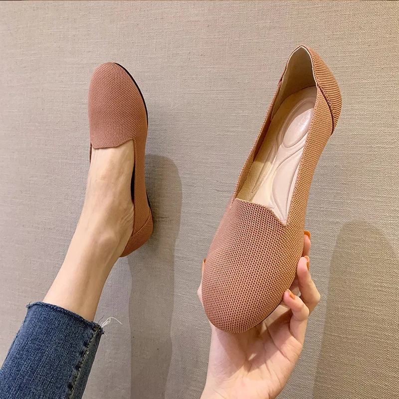 2022 Women's Flat Knitted Round Toe Colorblock Soft Ladies Zapatos De Sports Zapatillas Mujer Bесна Ballet Breathable Moccasins