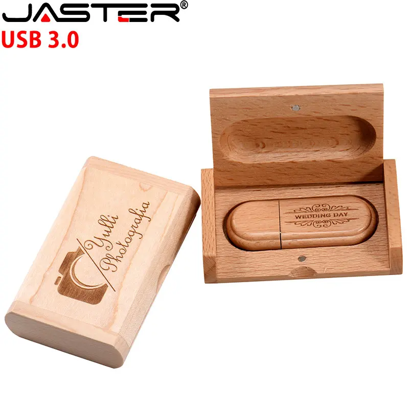 

JASTER Free Custom Logo USB 3.0 Flash Drives 128GB Wooden with Box Pen Drive 64GB Pendrive 32GB Memory Stick 16GB U Disk 8GB 4GB