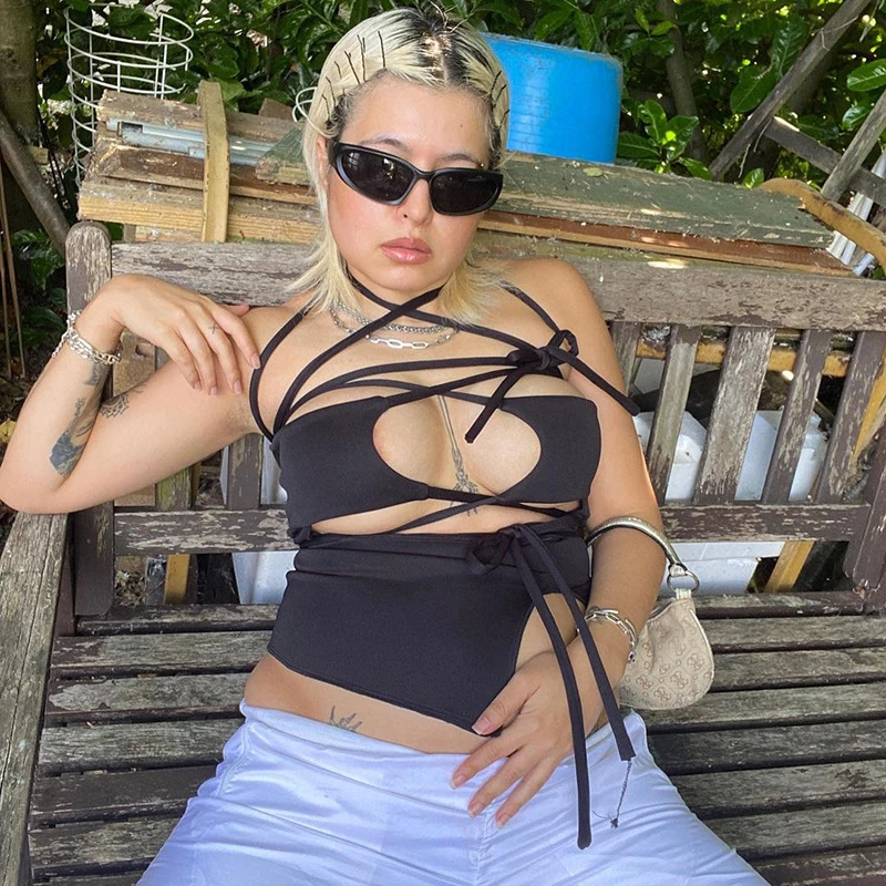 

2022 Summer New Sexy Fashion Street Casual Solid Color Pullover Sleeveless Lace Irregular Top Vest Women's Clothing