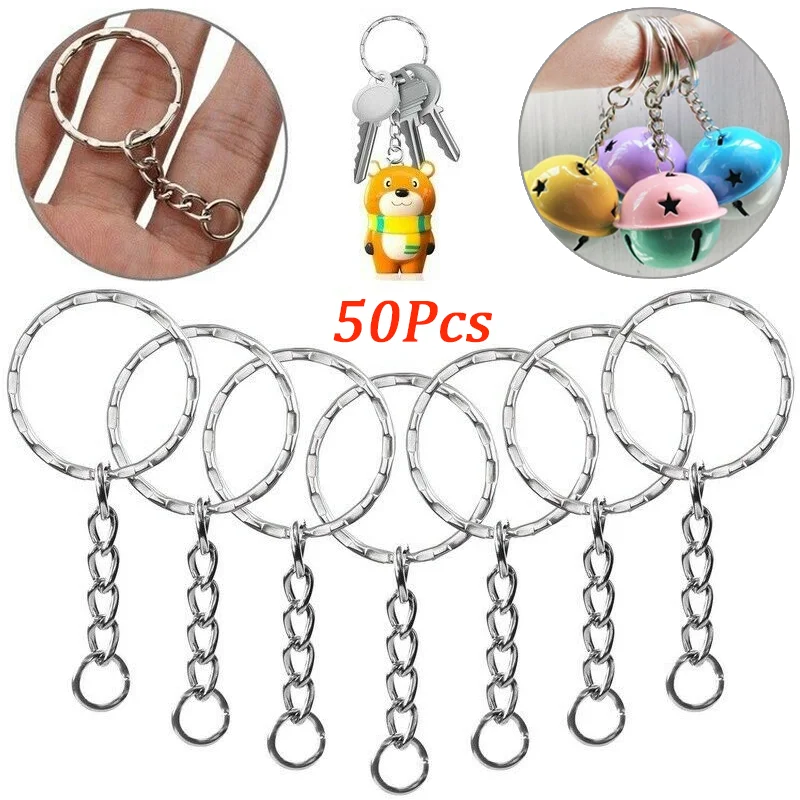 50pcs Metal Keychains with Split Ring Link Chains 20-30mm Key Rings Keyfob Key Pendants Holder Rings DIY Chain Keyring Wholesale images - 6