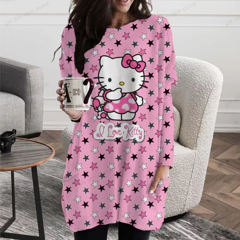 

Elegant Hello Kitty Printing Long Sleeves Women Y2K T-shirt Autumn Casual CartoonPrint Streetwear Female Clothes Bottoming Shirt