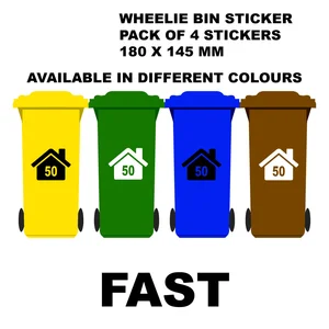 4 x Wheelie BIN Stickers Custom House Number Vinyl Graphic Decal FAST SHIPPING