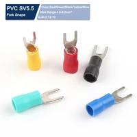 100pcs sv5 5 4 sv5 5 5 sv5 5 6 sv5 5 8 pre insulating crimp terminal cable wire connector insulated fork spade crimp connector