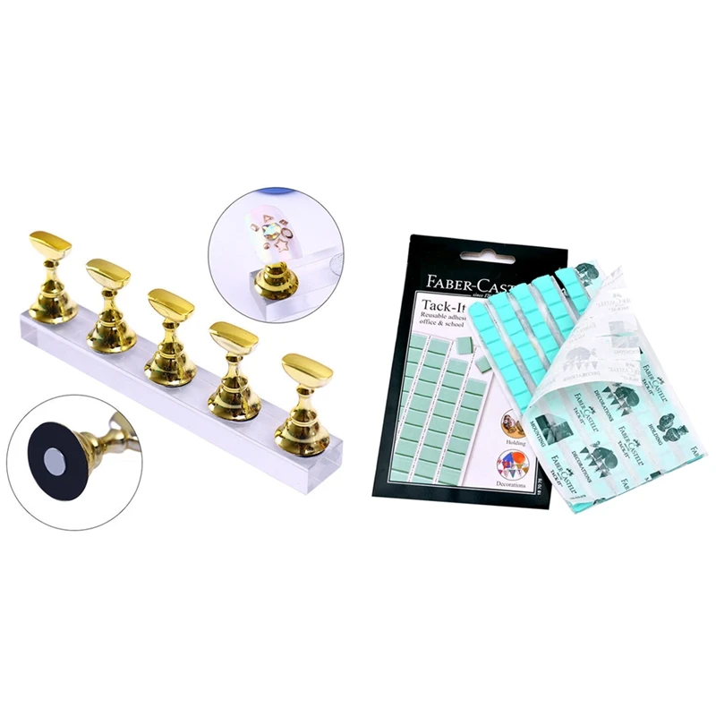 

1 Set Nail Exercises Pedestal Nail Tips Display Stand Gold & 1 Set Nail Art Clay Reusable Adhesive Clay Plasticine