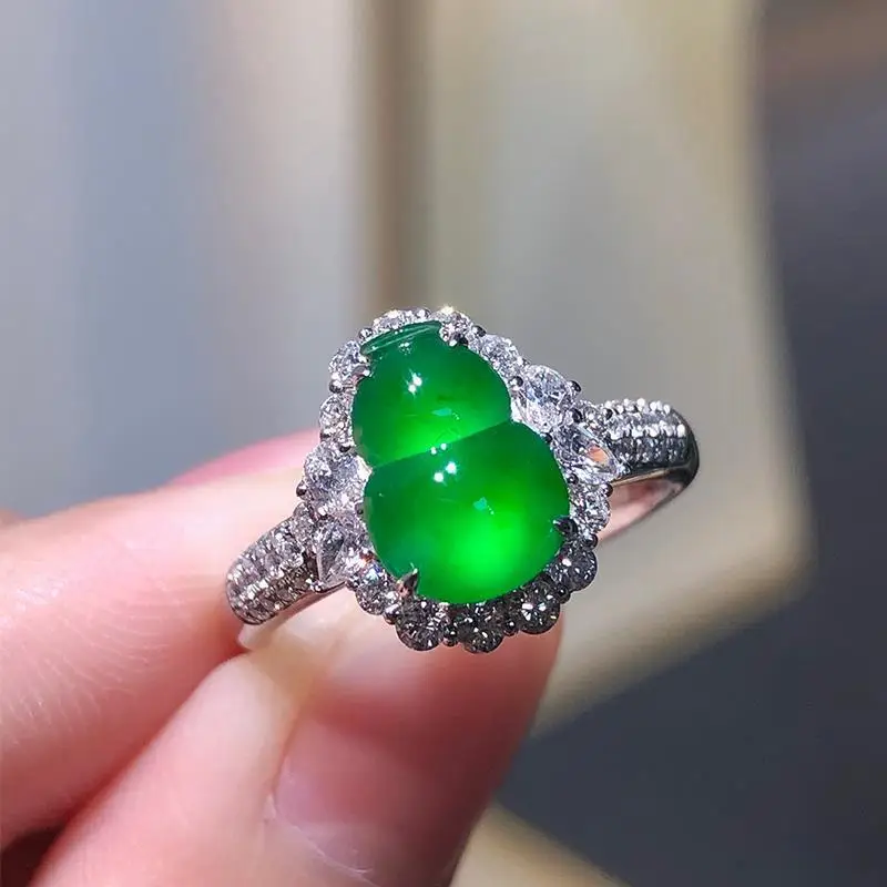 

CHINESE 925 silver Green JADE emperor Earrings Dangle Cabochon Diamond Imitation