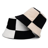 simple black white plaid patchwork bucket hat british style summer hats for women men panama caps fisherman hats bob gorras