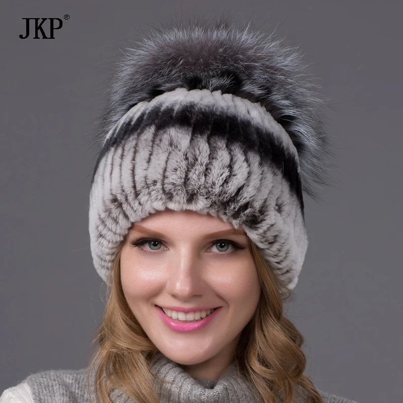 Matching Silver Fox Hair Ball Caps Casual Style Warm Ladies Rabbit Fur Hat Fashion