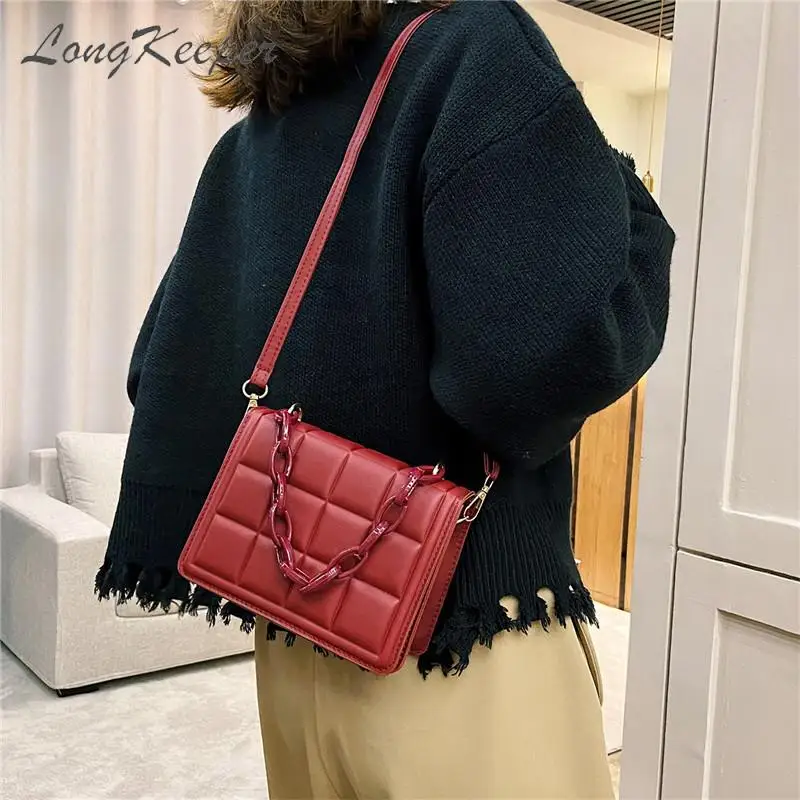 Plaid Crossbody Bag for Women Mini Purses and Handbags Luxury Designer Square Embossed Flap Shoulder Bag Fashion Longkeeper