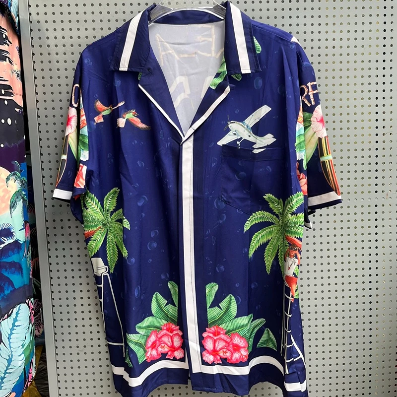 

Summer Morocco Shirt Airplane Coconut Beach Surfing Print Short Sleeved Cardigan Causal Holiday Hawaiian Shirt for Men Women