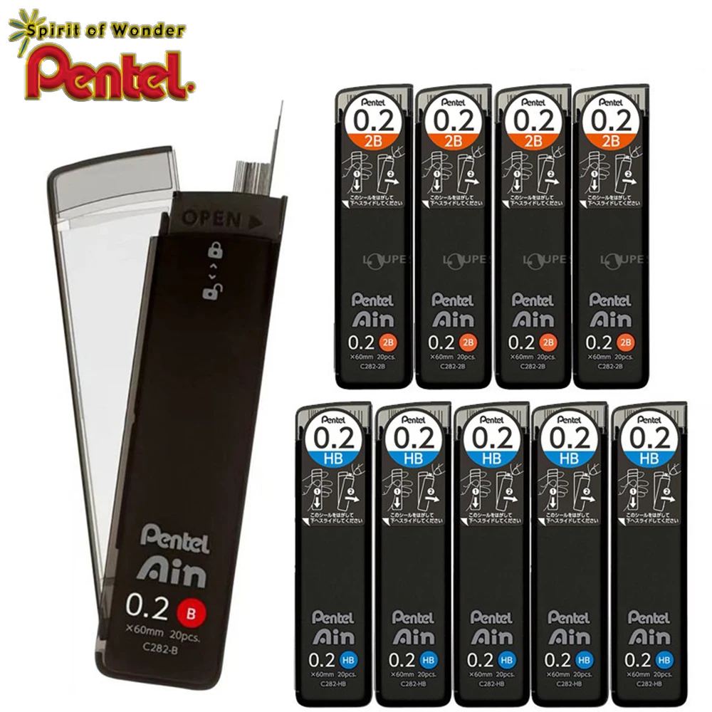 Фото Набор из 3 коробок японских грифелей Pentel C282 0.2 мм для тонкого рисования, эскизов и скетчинга, для механических карандашей, канцелярские товары №1