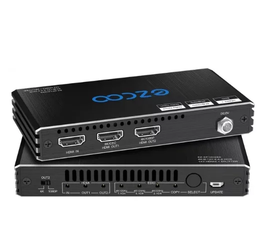 8K@60Hz 4K@120Hz HD-MI 2.1 Splitter 1x2 48Gbps-Supports Soundbar /Duplicate/Mirror/EDID/C-opy/Downscale/HDR/D-olby Vision Atmos