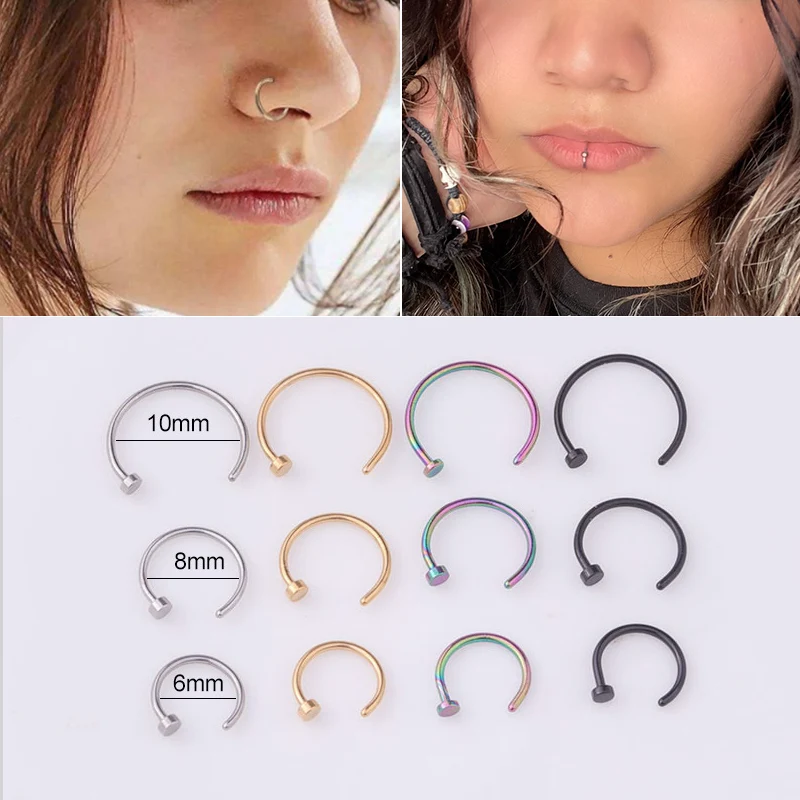 1Pc 6/8/10mm Punk Surgical Steel Fake Nose Ring Septum Earring Helix Rook Tragu Faux Septum Body Piercing Jewelry for Women