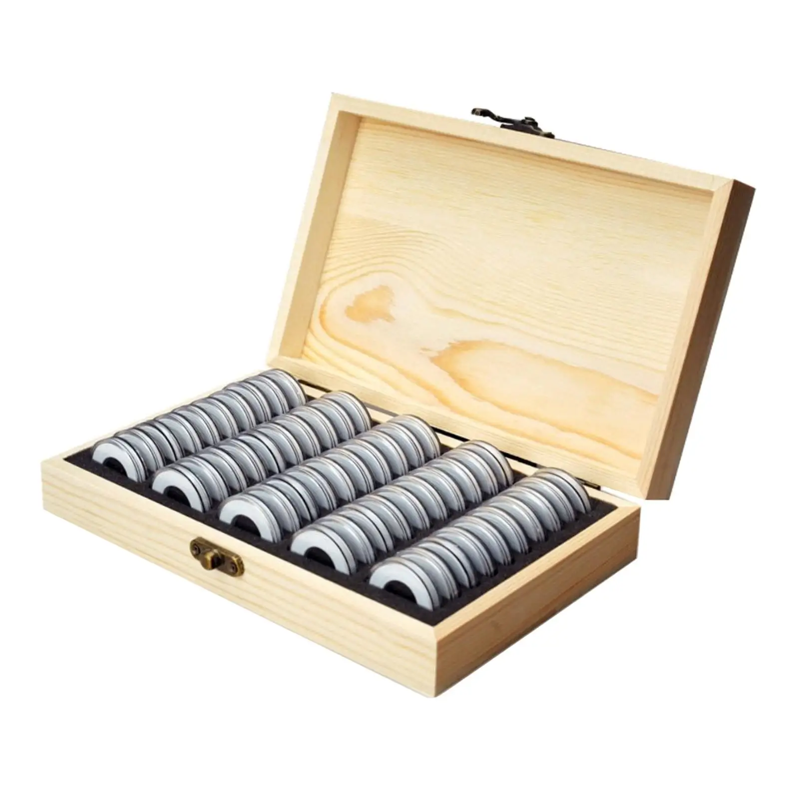 2X 1pc Wooden Coin Storage Box Hold 50pcs Coins Tray Holder Collection