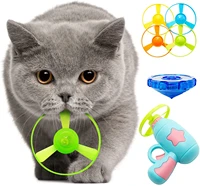 dog cat toy interactive flying disc toy with 1 led flying propellers 4 flying propellers pet track toy training hunting chasing