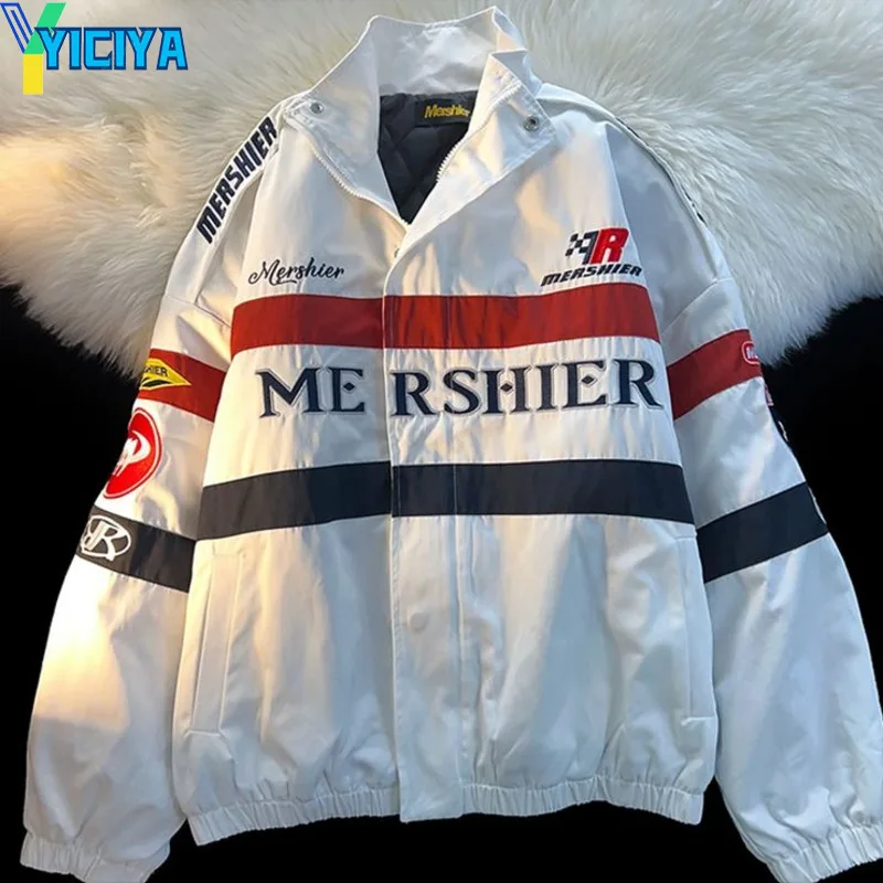 YICIYA New Fashion Splicing Stand Neck Flying Jackets American Retro Hip-hop Y2k Clothes Loose Women's Baseball Jacket Coat Tops
