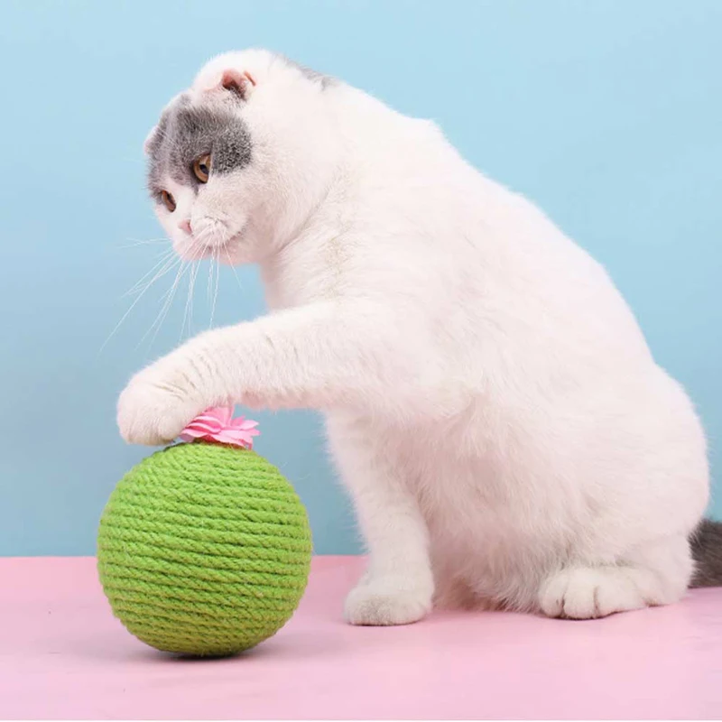 

Natural Sisal Teasing Cat Ball Pet Cat Grinding Claw Toy Green Cactus Ball Tumbler With Catnip Toy Cat Scratching Ball