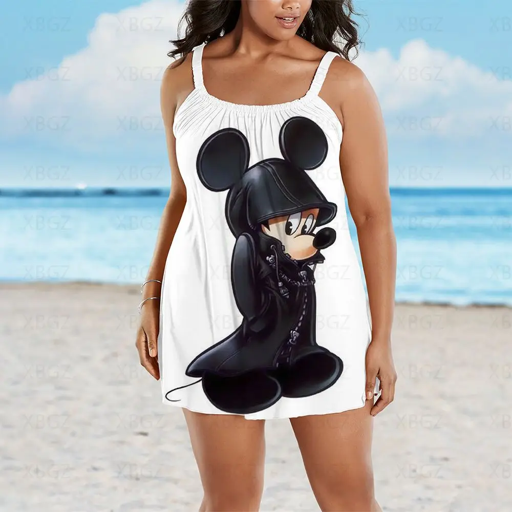 Plus Size Dresses Summer Outfits Cartoon Elegant Women Boho Chic Woman Dress Disney 2022 Sling Loose Sleeveless Minnie Mouse 9XL