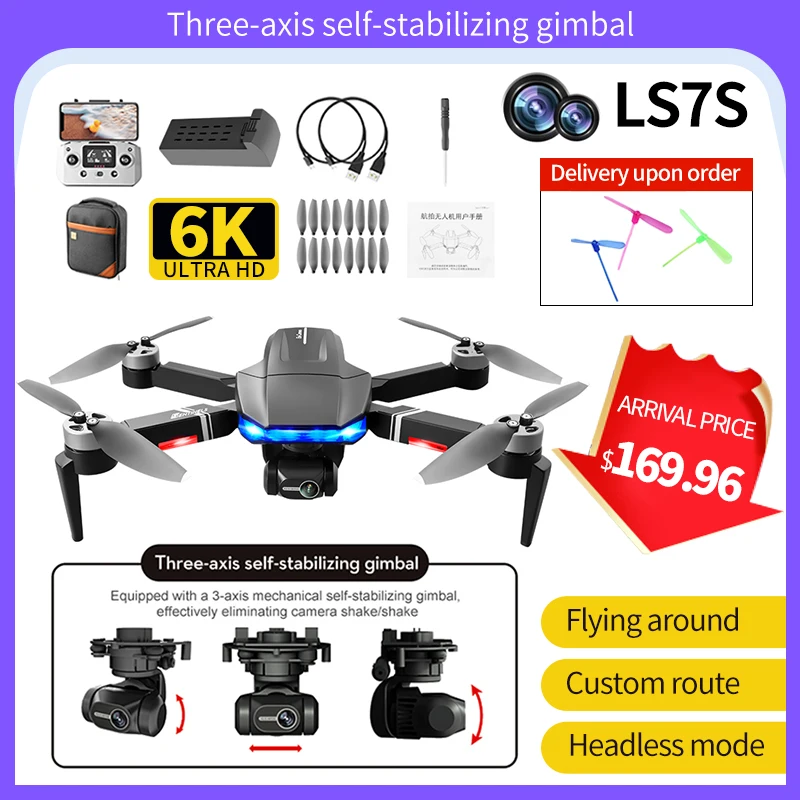 

2022 New LS7S GPS Drone 6k HD Camera Professional 3-Axis Gimbal Aerial Photography Brushless Motor RC Foldable Quadcopter Toys