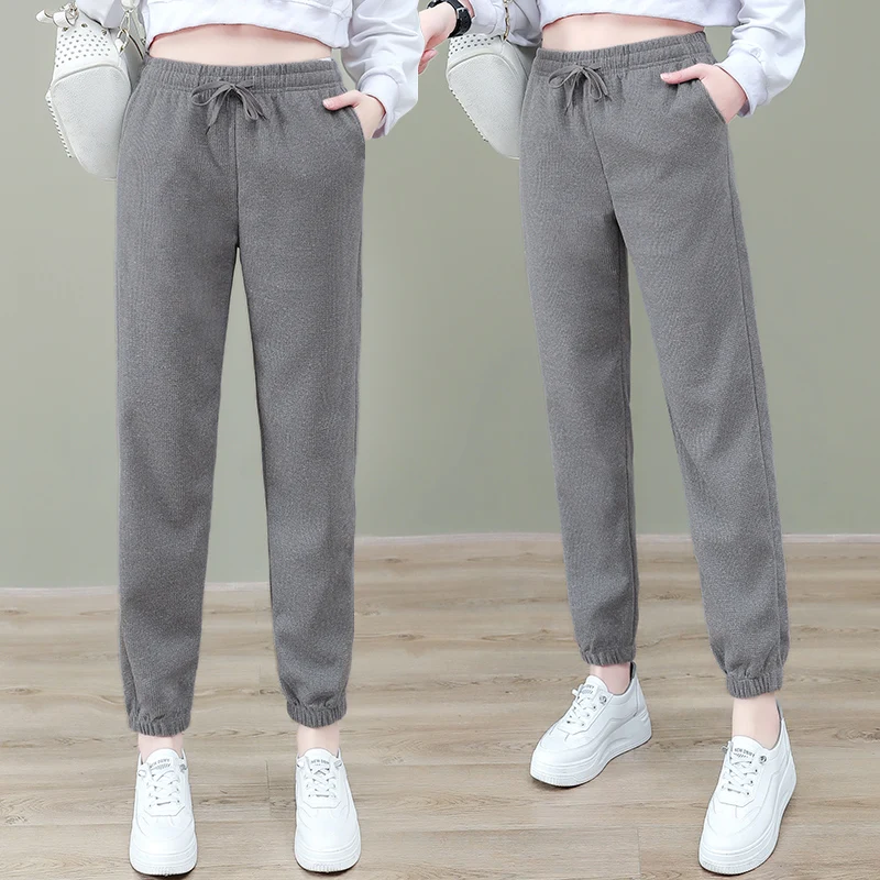 2023 New Spring And Autumn Sportswear Women'S Thin And Loose 100Kg Leisure High Waist Harlan Trousers Fashion Lady 9-Point Pants