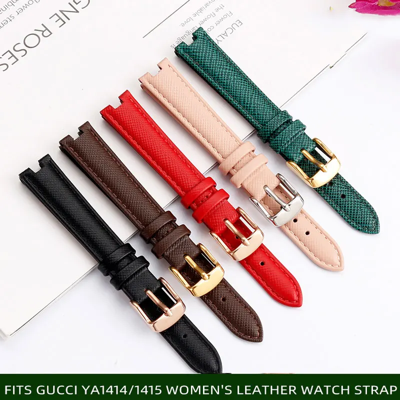 

Leather Watchband For G-ucci YA141404 YA141501/05 Straps with Concave Interface 12mm 14mm for Women Male