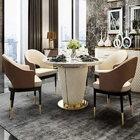 Light Luxury Marble Dining Table and Chair Titanium Hong Kong-style Post-modern Art Leather Set Type Style Appearance Material