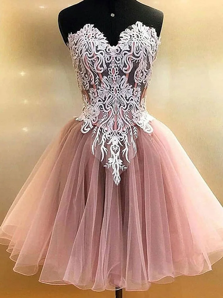 

2022 Elegant Formal Party Dress Strapless With Lace Applique Prom Dress Puffy Tulle Evening Prom Dress Vestidos De Noche