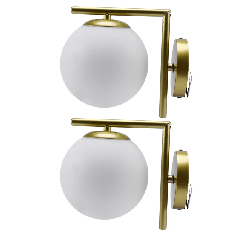 

2X Modern Style Led Wall Lamp Nordic Glass Ball Wall Lamp Passage Corridor Bedroom Bedside Lamp Wall Lamp Gold