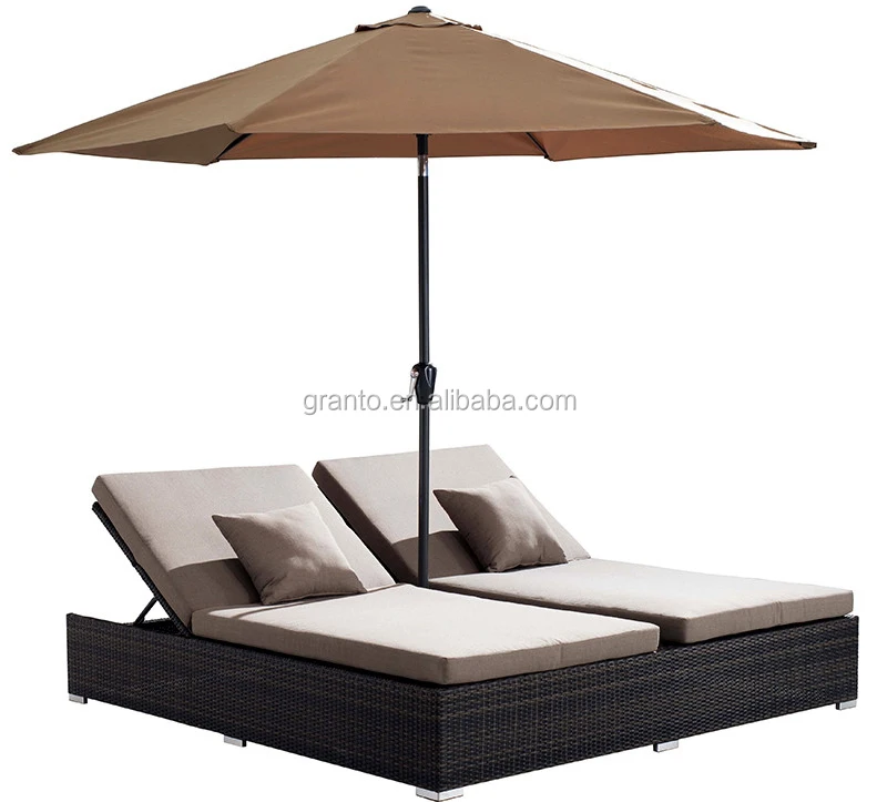 

All weather outdoor rattan wicker furniture double sun lounger beach sun bed
