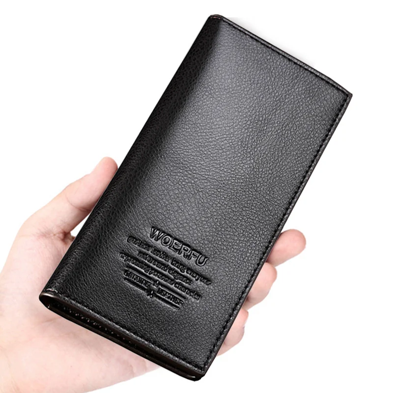 

Lychee Pattern Men's Wallet PU Multifunctional Card Grooves Purse Soild Color Vertical Style Clutch Mobile Phone Bag
