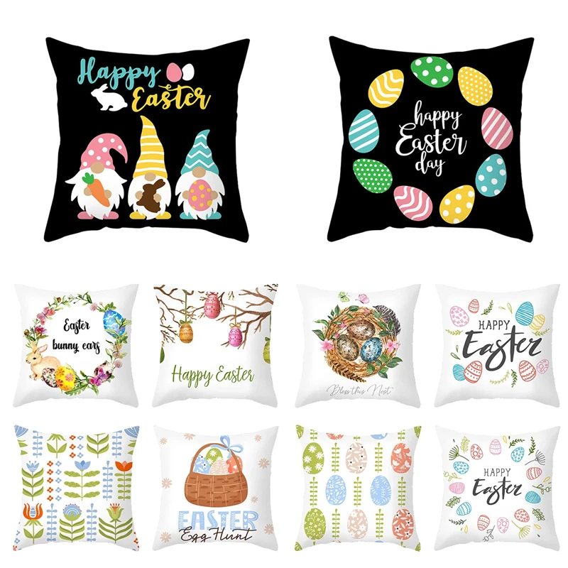 

Easter Eggs Print Cushion Cover Peachskin Pillowcase Party Decor Cute Bunny Throw Pillow Case 45*45cm Home Decoration