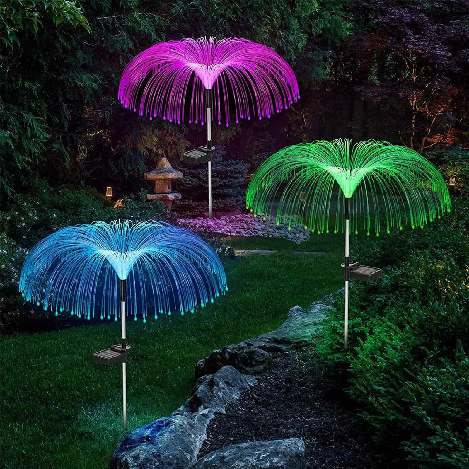 2Pcs Solar Jellyfish Lights Outdoors Waterproof Solar Flowers Light Garden Decorative Light Landscape Lighting 7 Color Changing