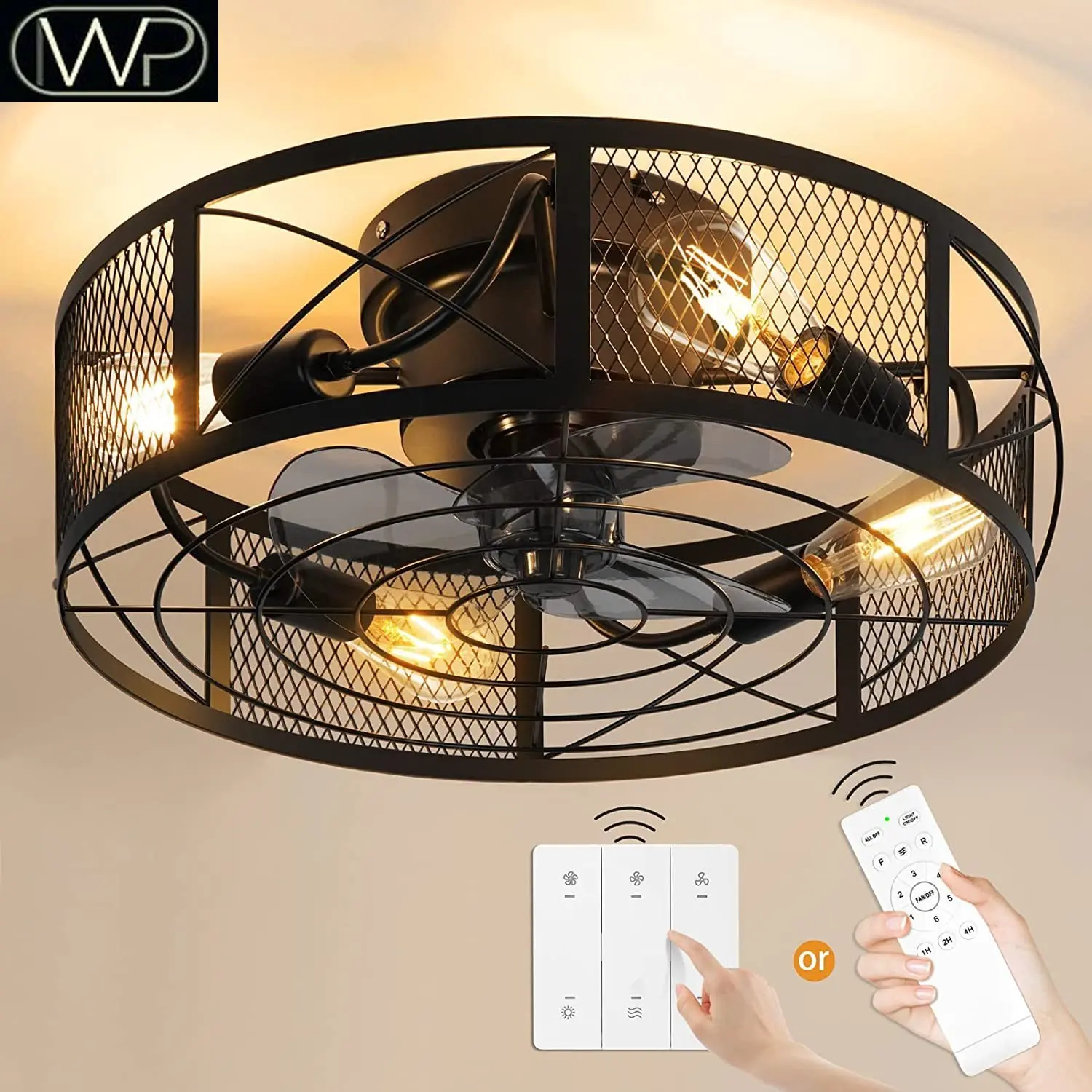 

Loft Industrial Modern Retro Ceiling Light Invisible Fan Light Remote Control Ceiling Fan Living Room Clothing Store Coffee Shop