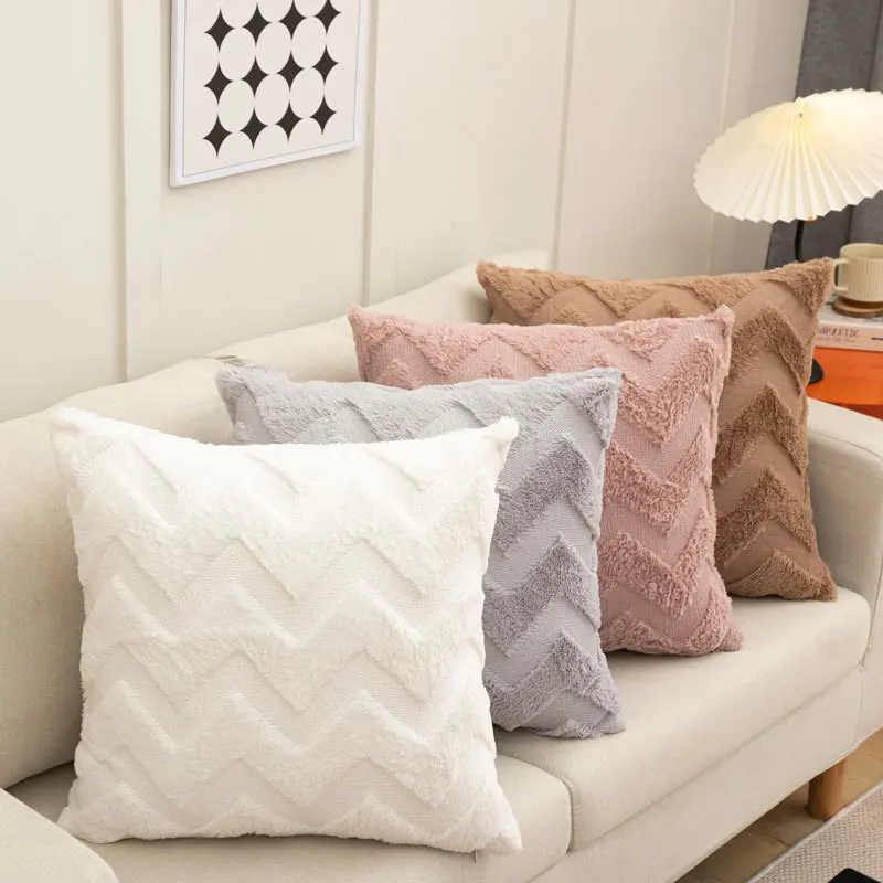 

New 45x45cm Plush Throw Pillow Covers Solid Color Square Bolster Wool Pillow Case for Sofa Bedroom Car Cusihion Cover Decorative